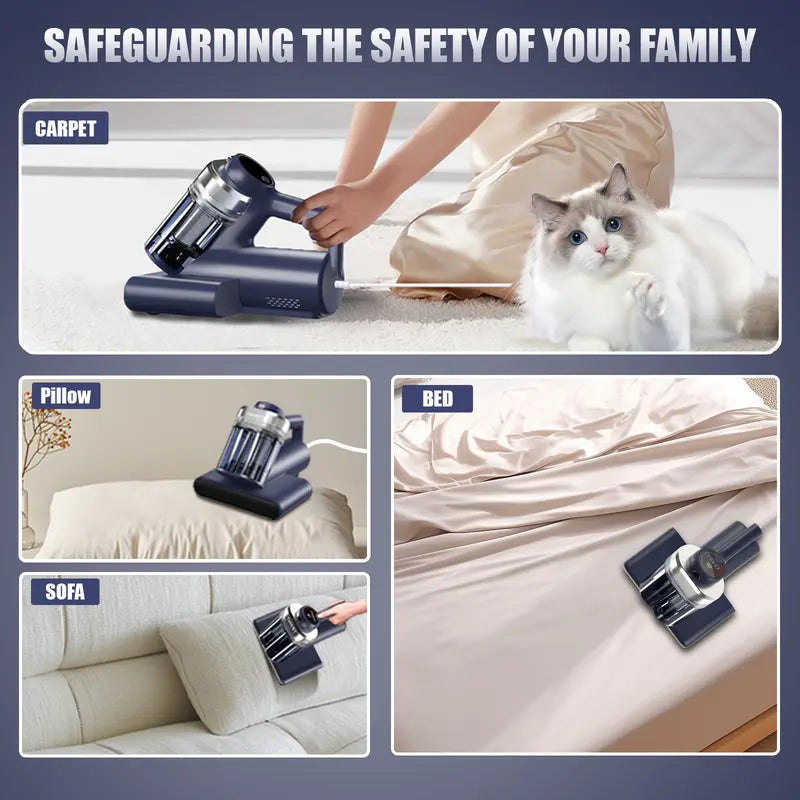Teant Mattress Vacuum Cleaner for Dust Mites Removal, Bed Vacuum with UV-C Liaht &149'F Hot Air & Aroma Tablet & LED Display, 600W&16Kpa Powerful Suction Double-Cup Handheld Vacuum Cleaner With HEPA Filter for Bed Couch Sofa Carpet, DeepCleaning Machine