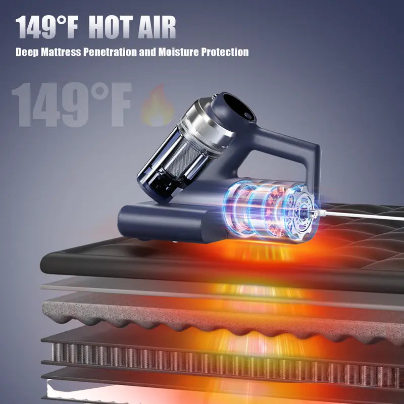 Teant Mattress Vacuum Cleaner for Dust Mites Removal, Bed Vacuum with UV-C Liaht &149'F Hot Air & Aroma Tablet & LED Display, 600W&16Kpa Powerful Suction Double-Cup Handheld Vacuum Cleaner With HEPA Filter for Bed Couch Sofa Carpet, DeepCleaning Machine
