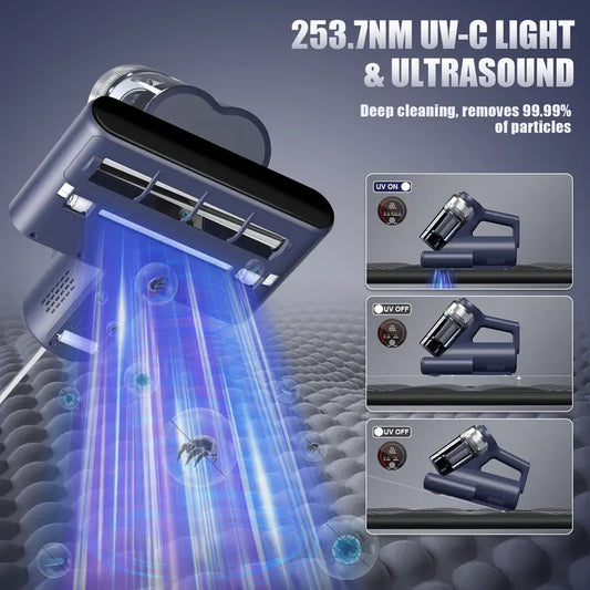 Teant Mattress Vacuum Cleaner for Dust Mites Removal, Bed Vacuum with UV-C Liaht &149'F Hot Air & Aroma Tablet & LED Display, 600W&16Kpa Powerful Suction Double-Cup Handheld Vacuum Cleaner With HEPA Filter for Bed Couch Sofa Carpet, DeepCleaning Machine