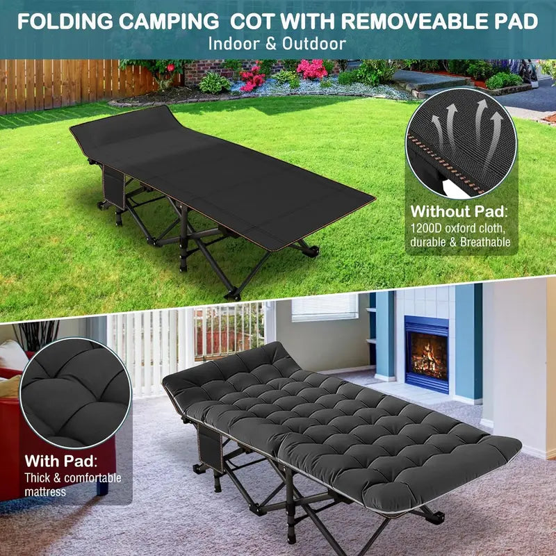 FOL ,DING CAMPING COT WITH REMOVEABLE PAD